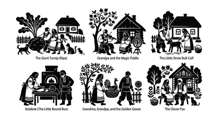 Obraz premium Ukrainian ethnic illustrations black and white vector artwork collection