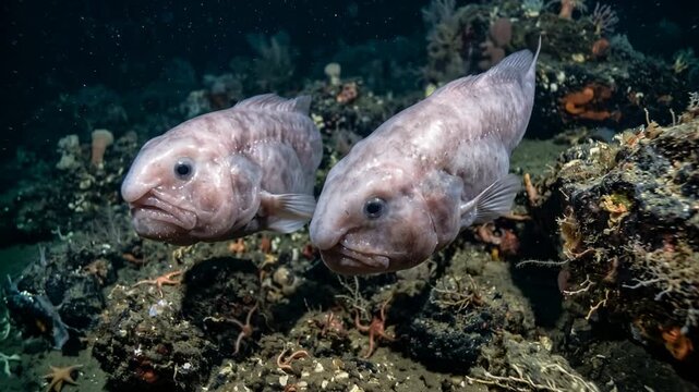blobfish pair swimming underwater off australia and new zealand deep sea video