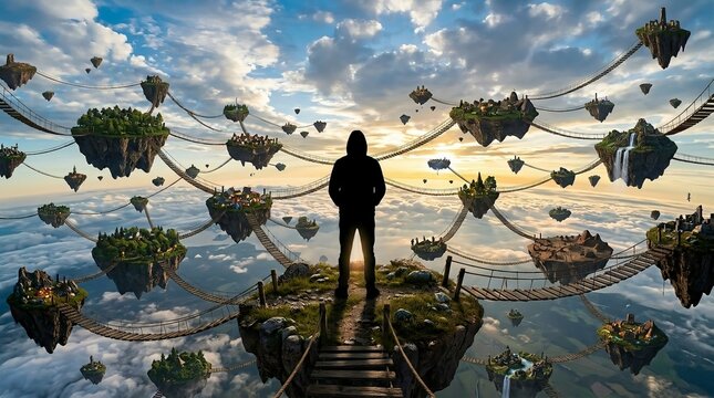 Person Facing Endless Paths, Concept of Chronic Anxiety, Uncertainty and Decision Paralysis
