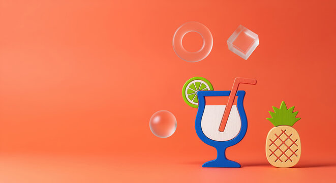 Cocktail party background for summer drink menu turns tropical fruit cues into vacation mood for pool event invite, beach resort promotion and seasonal hospitality sale with open copy space