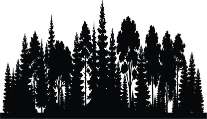 Coniferous Forest Silhouette Border Featuring Dense Pine Spruce and Fir Trees for Outdoorsy Landscape Vector Designs © MstMinara