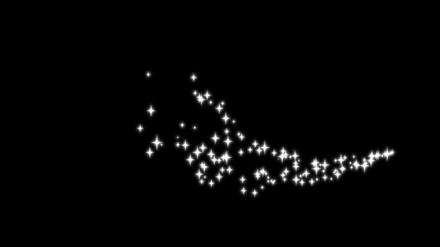 Twinkling glitter star line animation, sparkling fairy doodle trail.shine glittering stars and magic sparkles glitter line stars on a black screen background.4k animation.