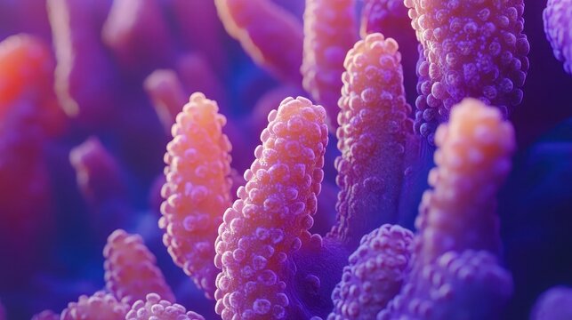 Intricate Coral Polyp Structures with Vibrant Colors in Underwater Marine Ecosystem