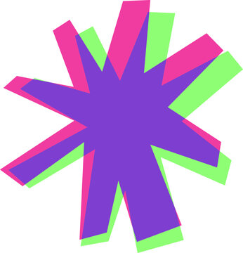 Abstract Risograph Shape Vibrant Layered Starburst Shape with Overlapping Colors on White Background