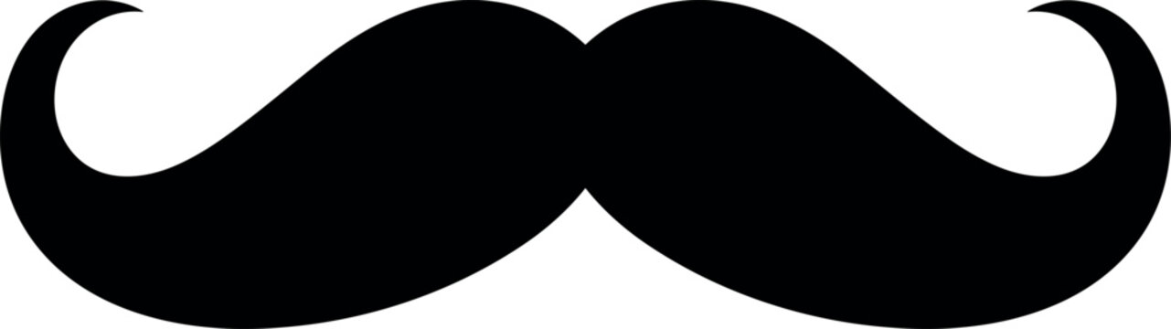 Minimalist black handlebar mustache icon showing elegant vintage flair on a bright white flat background with no shadows.
