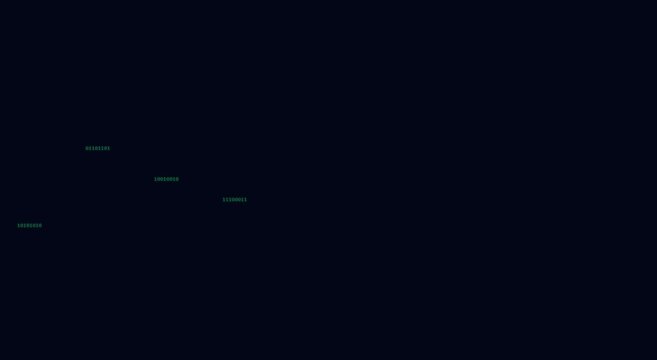 Digital data flow animation background, with floating green, binary code and, abstract network connections
