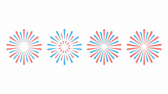 Four colorful fireworks illustrations in a row red white blue a starburst pattern isolated on a white background with fireworks illustration starburst colorful isolation background celebration