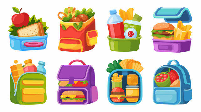 Assorted lunch boxes and bags with various food items illustration set illustration assorted sandwich vegetables container colorful preparation