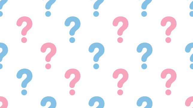 Seamless vector graphic pattern featuring repeating soft pink and light blue question mark icon shapes