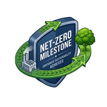 Isometric Corporate Badge Icon Net Zero Milestone