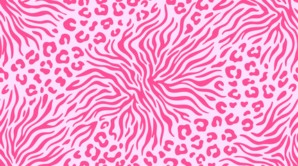 Animal print pattern with zebra and leopard spots pink on pink © Abdul