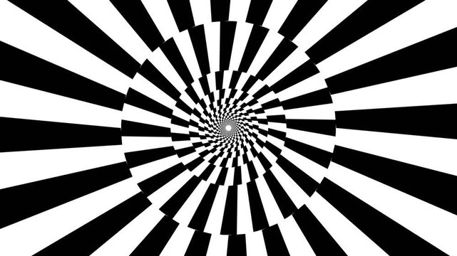 Spiral pattern with black and white stripes on a circular design