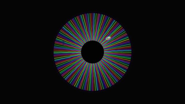 Bright radial lines form a circle on a black backdrop