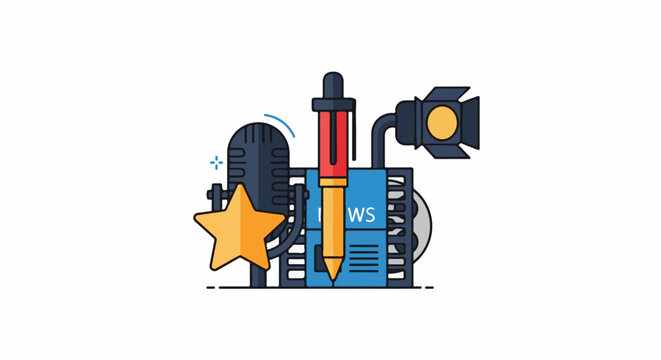 A colorful illustration of a news-related graphic design