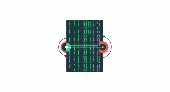 A dark rectangle with green numbers and a target design on a white background