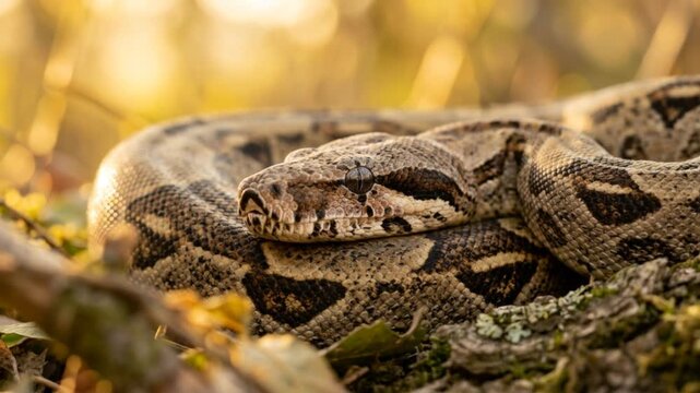 boa constrictor resting in amazon rainforest brazil close up golden light video