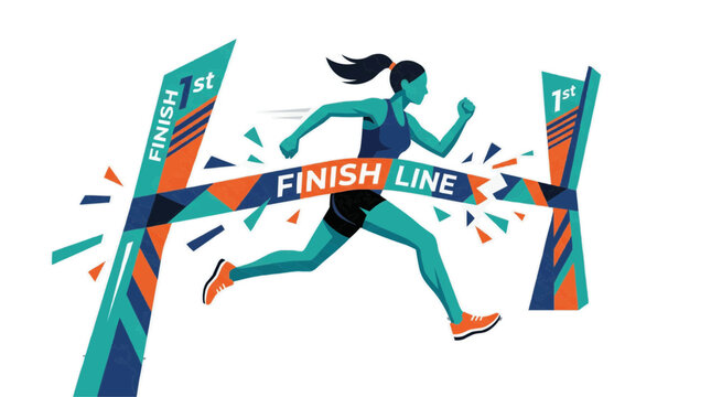 Woman runner crossing finish line in athletic competition vector illustration concept for Asia sports 2026 games Asian Games Concept, 2026
