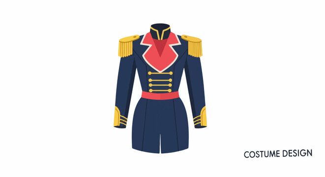 A navy blue military-style jacket with gold accents and a red sash
