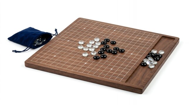Chess game setup on wooden board with pieces and timer in studio lighting