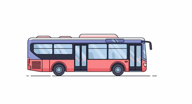 Colorful cartoon bus with large windows on white background