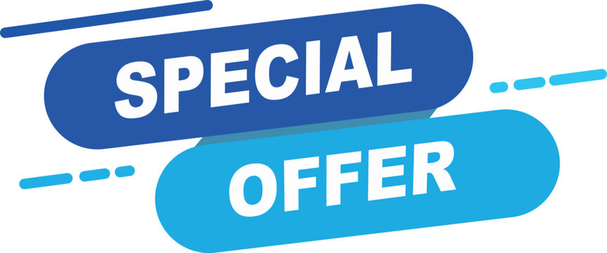 Blue and cyan rounded rectangles with white text "special offer sale discount promotion marketing