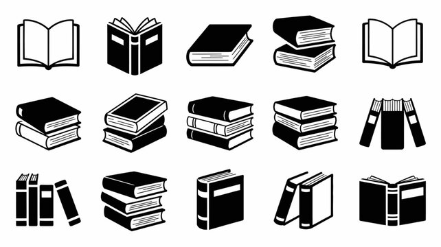 Collection of various books and book stacks in different styles and formats hardcover paperback open books with knowledge education literature learning collection illustration hardcover