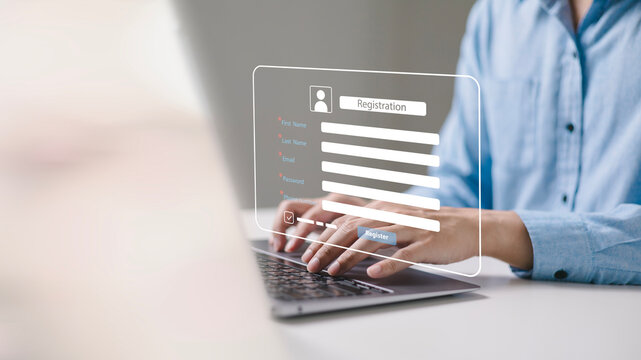 Business owners complete online surveys, register via online registration forms, register new users, and fill out application forms with personal information to create an account on the website.