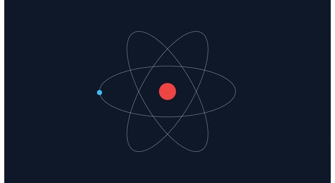 Minimalist atom model animation: scientific orbiting particle motion animation