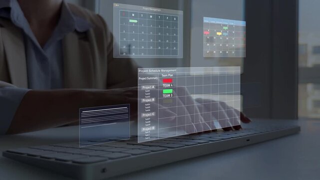 Managing a scheduled meeting.Businessman manages time to work efficiently and on time on all projects. Calendar work schedule, business plan concept.	
