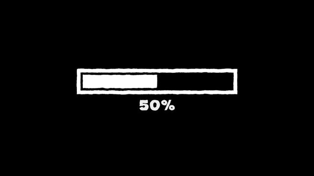 progress bar animation on transparent background with alpha channel, white loading bar motion video, 4k Video