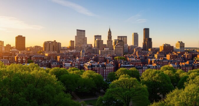 View of Boston Skyline in summer afternoon
