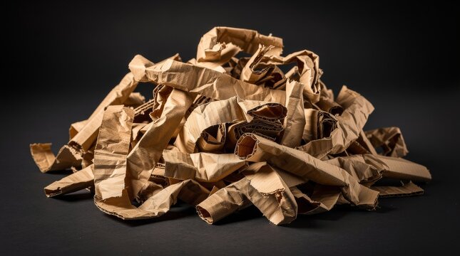 Pile of Shredded Brown Cardboard Paper for Recycling