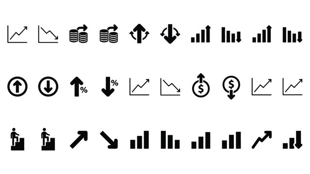 Collection of Financial Growth and Decline Icons with Arrows and Bar Charts finance
