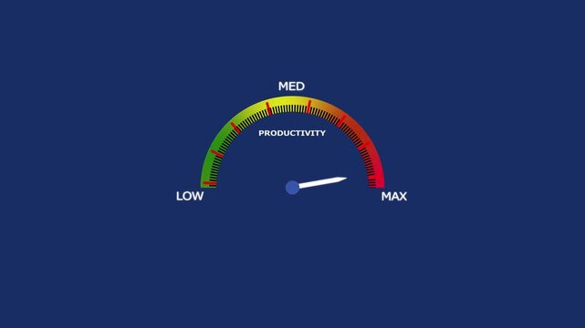 Productivity and efficiency concept. Analogue productivity meter animation modern 4K design. Adjusting virtual slider from min to max. Process to increase productivity and efficiency