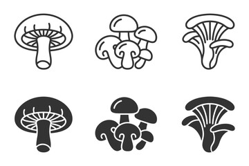 Obraz premium Set of six stylized mushroom icons in black and white.