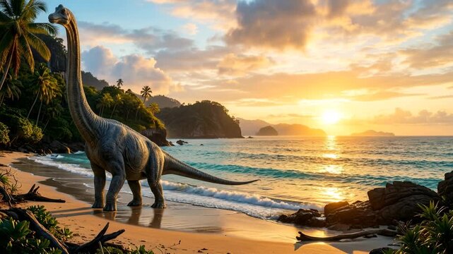 brachiosaurus in morrison formation utah usa beach shoreline golden light video