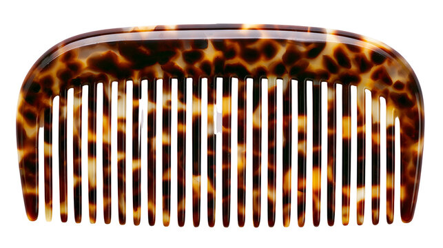 Brown and beige hair comb, tortoiseshell pattern styling tool for hair care and beauty, white background
