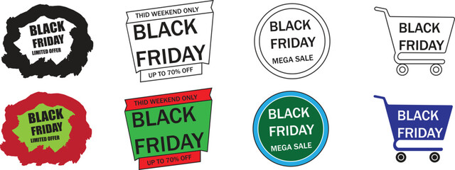 Obraz premium Black friday sale banners and shopping cart graphics collection for retail promotions