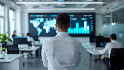 Fototapeta premium Professional analyzing global data on digital screen in office