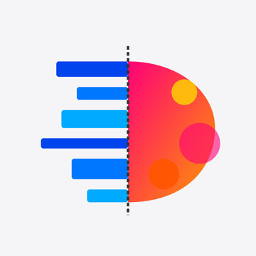 Abstract illustration representing the balance between analytical logic on left and vibrant creativity on right.