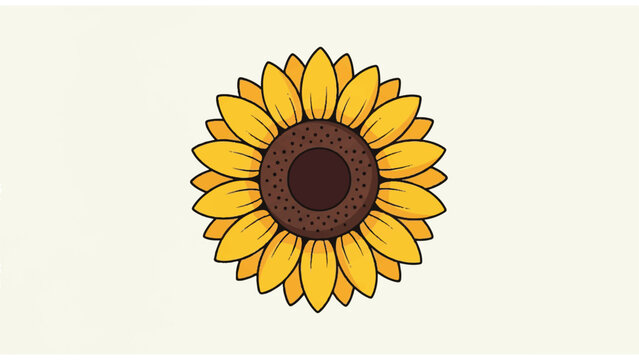 Sunflower Illustration with Yellow Petals and Brown Center.
