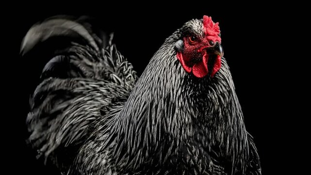 Brahma Chicken close up view isolated on black background 4K video