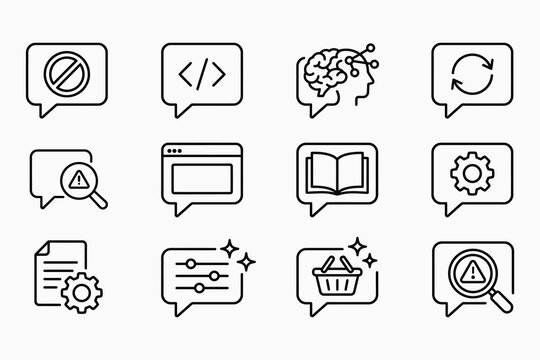 AI Prompt Engineering Tools and Features icon set