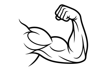 Fototapeta premium Muscular arm flexing bicep with clenched fist and raised elbow strongly muscularity