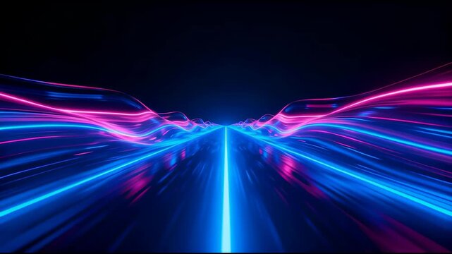 Neon light trails technology background.