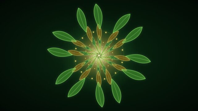 Green leaf pattern with glowing elements on dark background