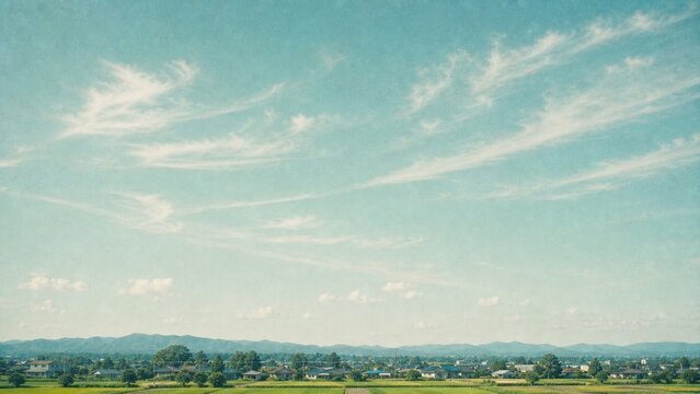 Mint Blue Film Sky Above Rural Fields