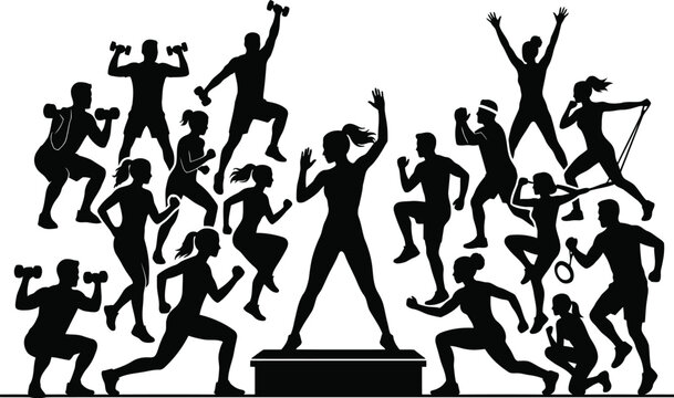 Silhouette illustration of diverse people celebrating on a podium Vector