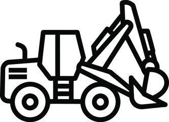 Fototapeta premium Excavator Silhouette On White Background A Bold Line Art Illustration For Construction Concepts backhoe digger