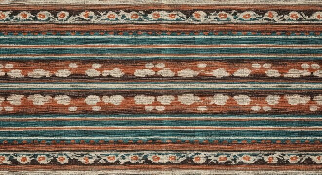 Seamless ethnic pattern with horizontal stripes and floral motifs